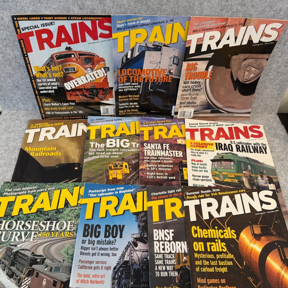 Lot of 11 Trains Magazine, January - November 2004